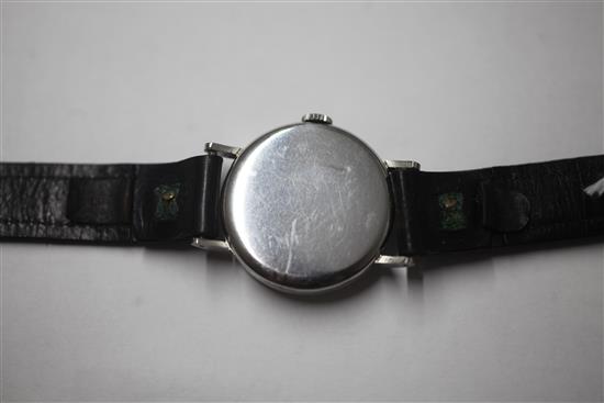 A gentlemans 1940s stainless steel Omega chronometer manual wind wrist watch,